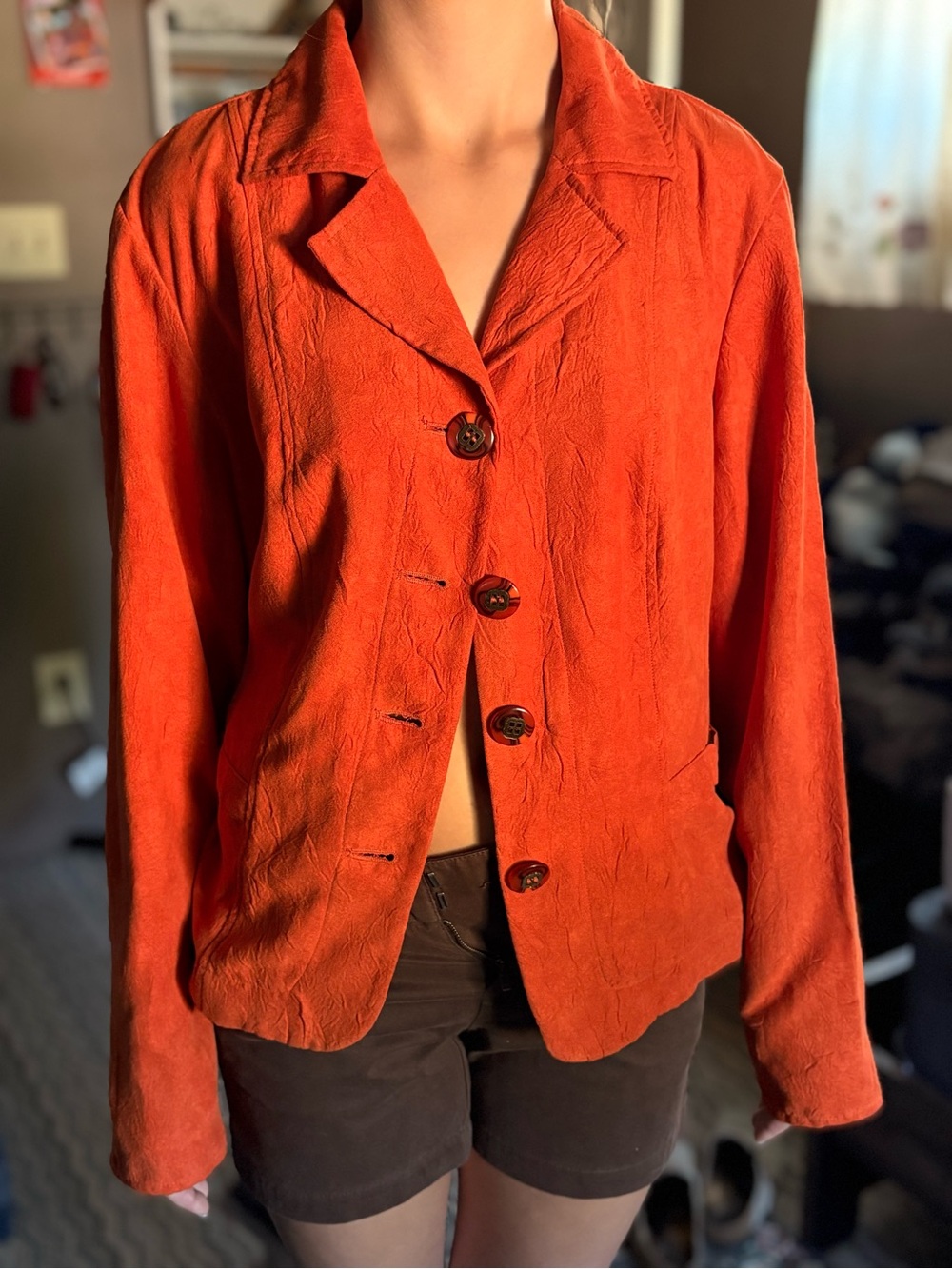 Requirements Orange Button-Front Blazer